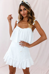 Drifter Layered Bust Pleated Strap Dress White